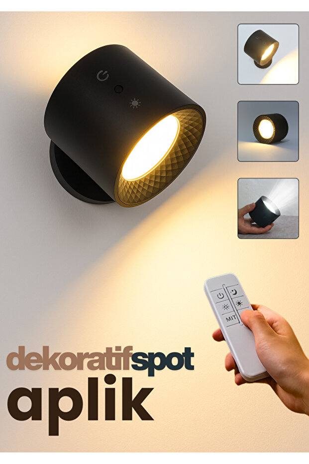 Mıknatıslı Uzaktan Kumandalı Çift Taraflı Duvar Aplik LED Aydınlatma 3 Renk USB Şarjlı - 1