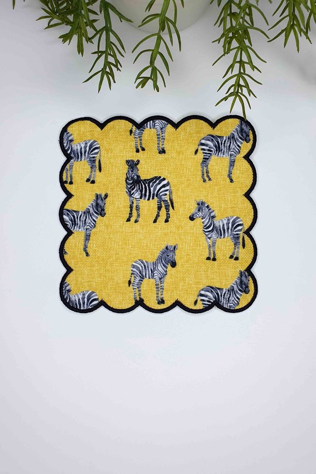 Yellow Ground Zebras Digital Printed Embroidery Edge Cloth Cocktail Napkin 1 Piece