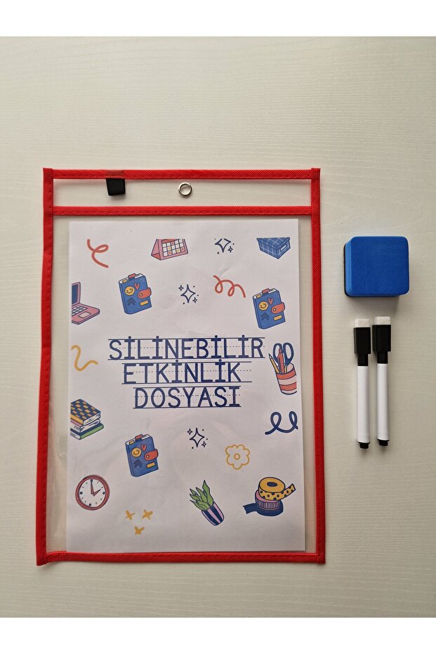 A4 Çalışma Kağıtları İçin Kırmızı Silinebilir Etkinlik Dosyası + 2 Adet Kalem +Silgi - 1