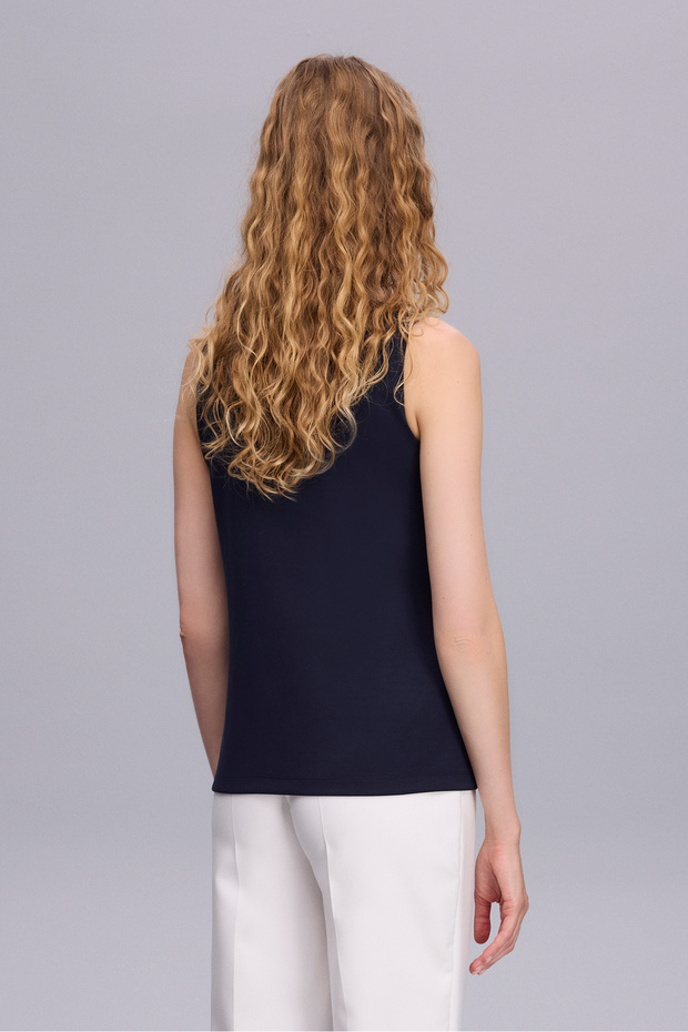 Yaka Detaylı Örme Lacivert Bluz - 5