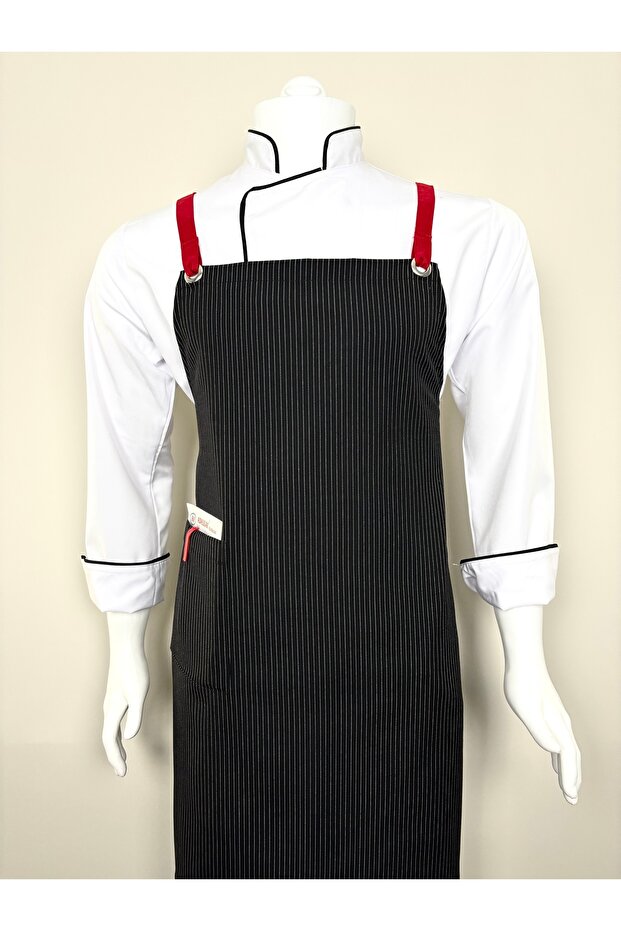 Hanging Neck Kitchen Apron Master Chef Barista Cafe Restaurant Chef Waiter Cook with Pocket (Striped)