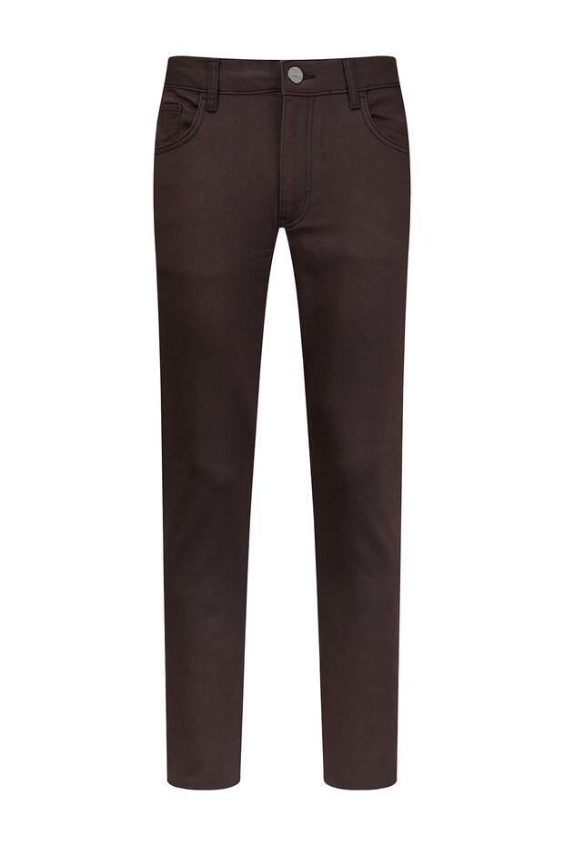 Brown Slim Fit Cotton 5 Pocket Canvas Trousers