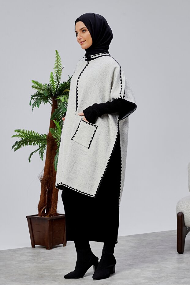 معطف تريكو منقوش بنمط مختلط من SAKAL - 4