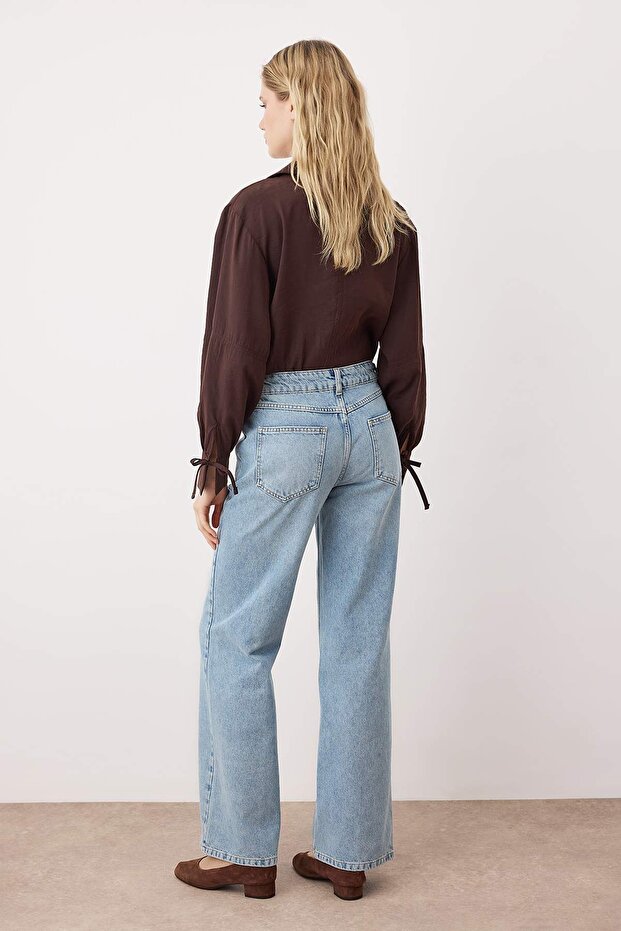 Mavi Dikiş ve Cep Detaylı Düşük Bel Wide Leg Jeans TWOAW26JE00206 - 4