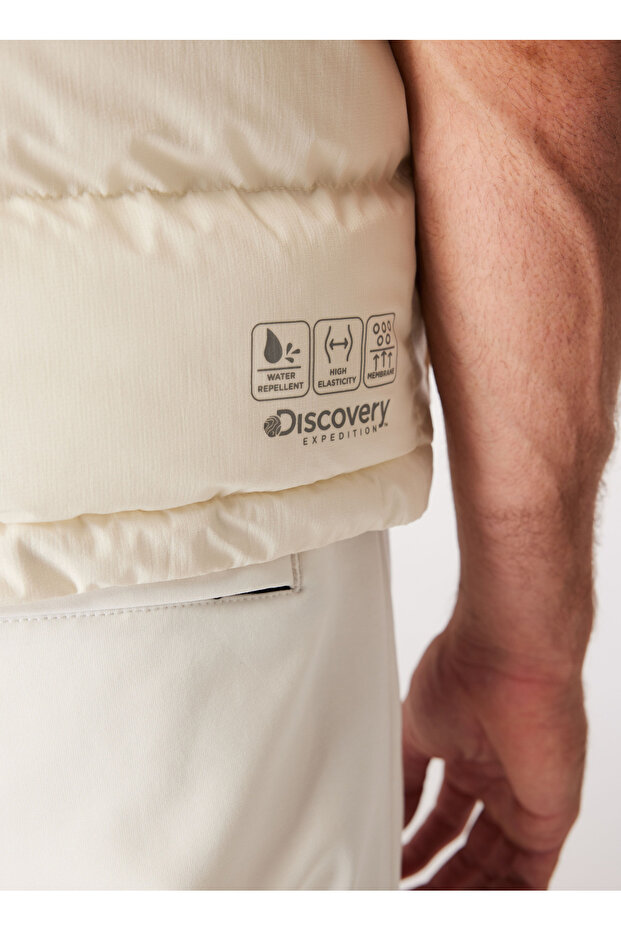 D4WM-YLK3243 Krem Erkek Dik Yaka Relaxed Puffer Yelek - 5