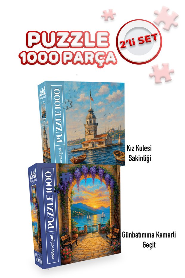 2 Pieces 1000 Piece Puzzle - Girl's Tower Residence and the Arched Passage at the Sunset