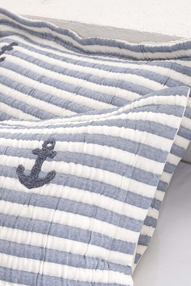 Yeni Sezon Quinquis Çift Kişilik Pamuklu Yatak Örtüsü - İndigo - İNDİGO - 4