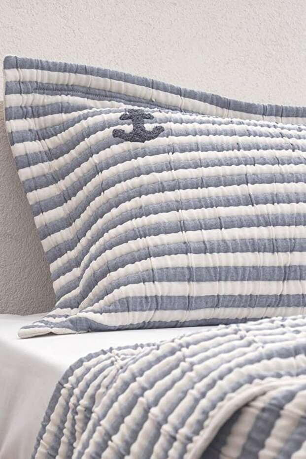 Yeni Sezon Quinquis Çift Kişilik Pamuklu Yatak Örtüsü - İndigo - İNDİGO - 3