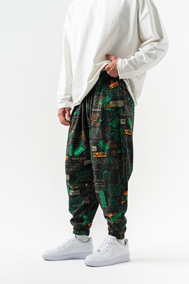 Hidden Glyphs Bel ve Paça Lastikli Pileli Şalvar - 3