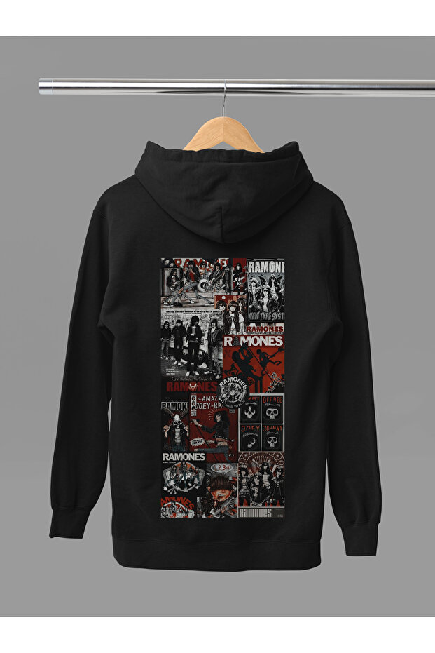 Ramones Printed Cotton Long Sleeve Ribbed 3-Ply Hooded Rock Sweatshirt