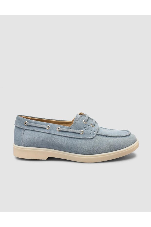 Renavex Monamae 100% Genuine Leather Blue Suede Women's Casual Boat Shoes