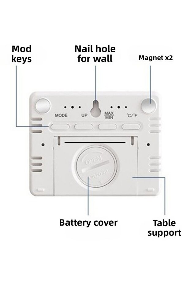 Digital Wall Clock Thermometer Temperature and Humidity Meter Table Clock Alarm Lcd Display Plug into Wall White - 6