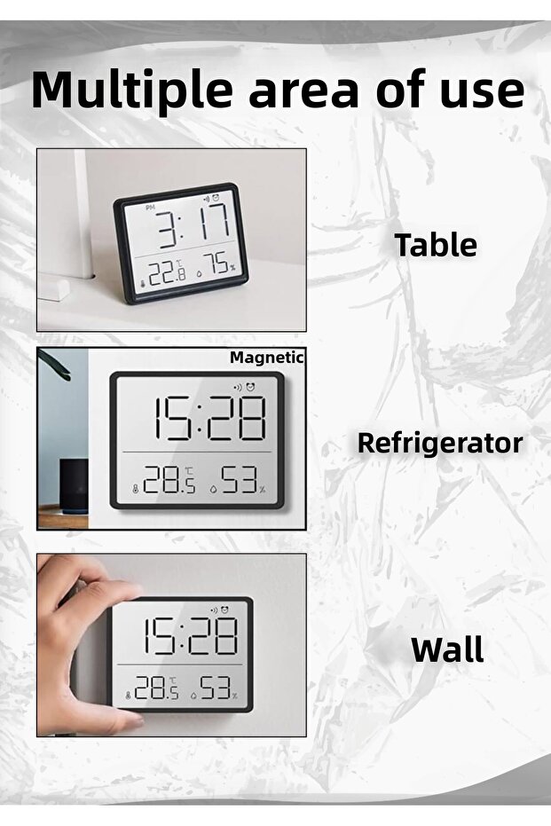 Digital Wall Clock Thermometer Temperature and Humidity Meter Table Clock Alarm Lcd Display Plug into Wall White - 4