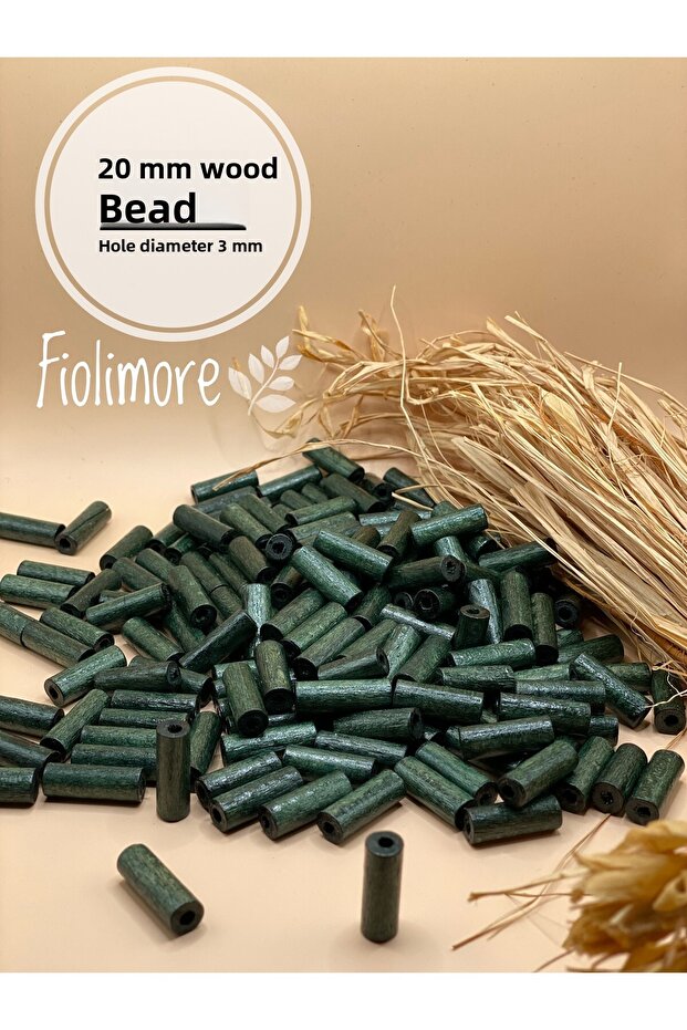 20 mm Khaki Green Cut Tube Wooden Beads (50 Grams 120 Pieces) Hole Diameter 3 mm Macrame Design Jewelry