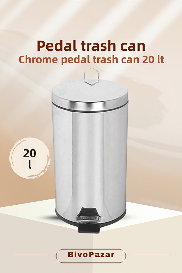 سلة المهملات بدواسة كروم سعة 20 لتر - 1