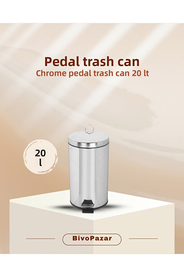 سلة المهملات بدواسة كروم سعة 20 لتر - 2