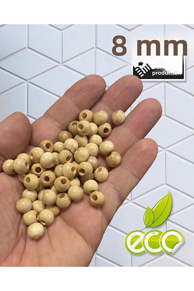 8mm Varnished Wooden Beads (50 Grams, Average 224 Pieces) Hole Diameter 3mm Macrame Jewelry Bracelet Board