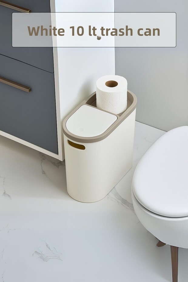 White Lid Wc Paper Trash Can & Office Trash Can 10 Lt - 1
