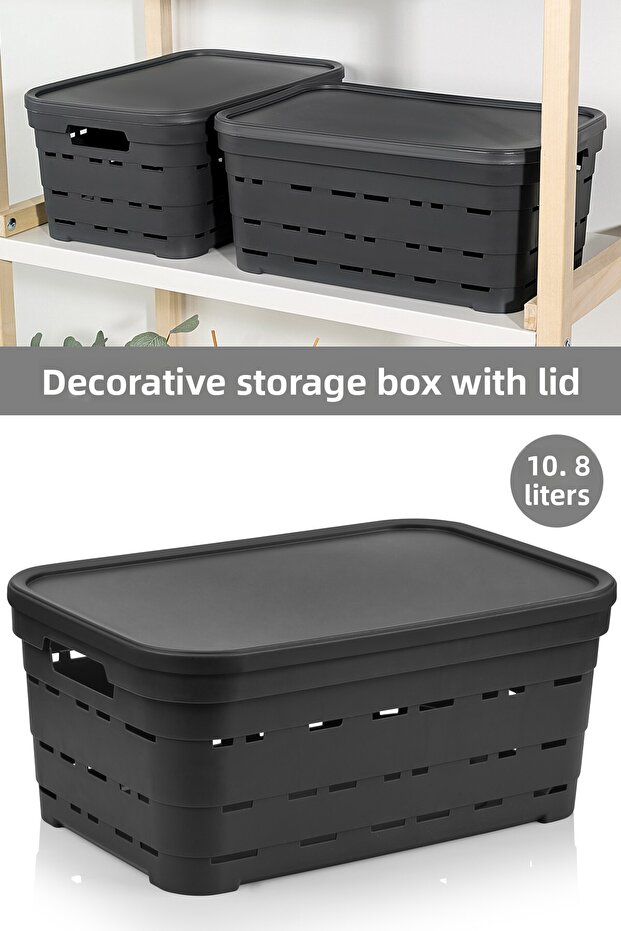 Decorative Pyramid Storage Box with Lid and Holes - Closet Organizer Organizer 10.8 Lt Anthracite