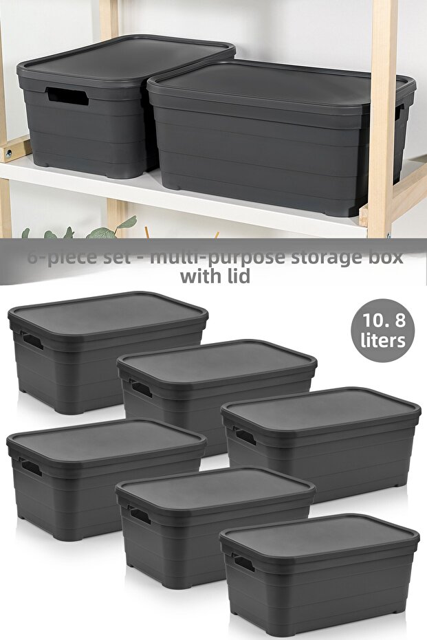 6 Pieces Decorative Pyramid Storage Box with Lid - Closet Organizer Organizer 10.8 Liters Anthracite