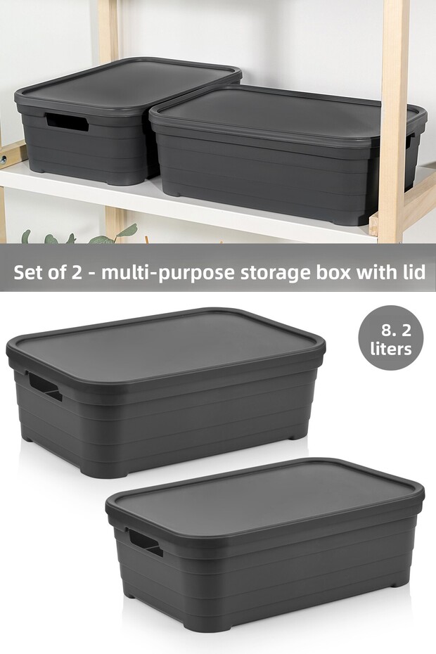 2 Decorative Pyramid Storage Boxes with Lids - Closet Organizer 8.2 Liters Anthracite - 1