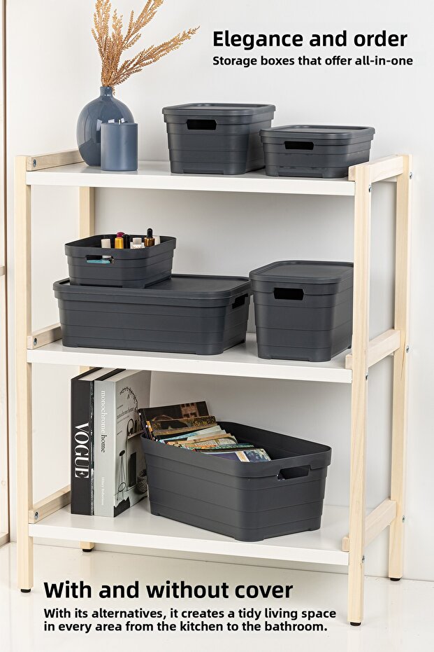 2 Decorative Pyramid Storage Boxes with Lids - Closet Organizer 8.2 Liters Anthracite - 3