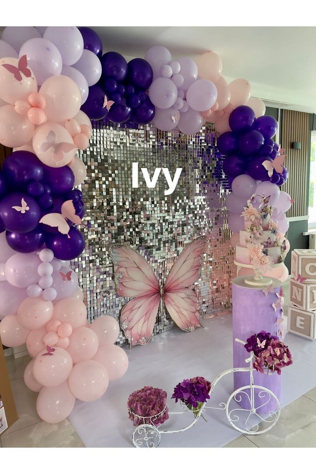 Purple Butterfly Concept Balloon Set of 45, Butterfly Happy Birthday Banner