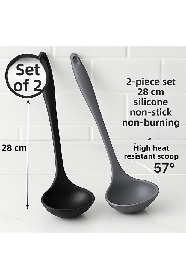 2-piece ultra-hard tipped heat resistant fireproof non-stick silicone ladle set