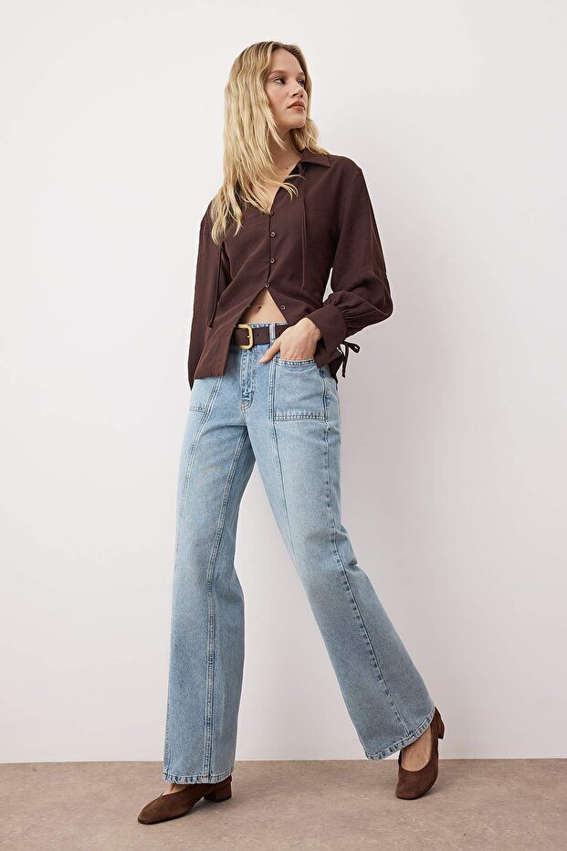 Mavi Dikiş ve Cep Detaylı Düşük Bel Wide Leg Jeans TWOAW26JE00206 - 1