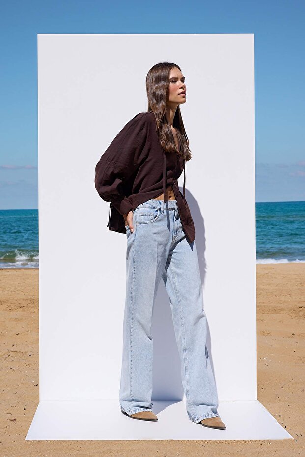 More Sustainable Mavi Rejeneratif Pamuk Normal Bel Ütü İzli Wide Leg Jeans TWOAW26JE00220 - 2