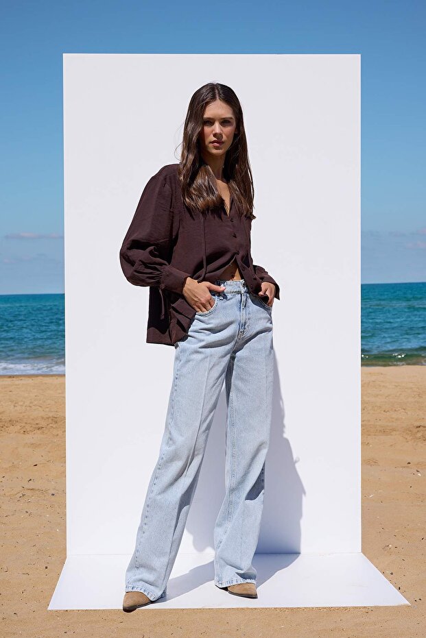 More Sustainable Mavi Rejeneratif Pamuk Normal Bel Ütü İzli Wide Leg Jeans TWOAW26JE00220 - 1