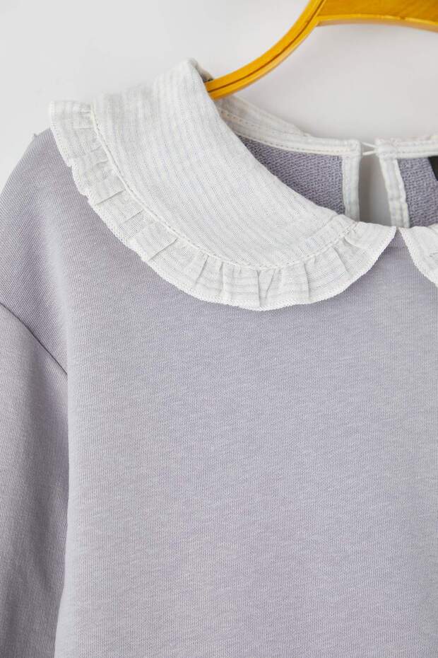 Gri Kız Çocuk Pamuklu Düz Bebe Yaka Regular Örme Sweatshirt TKDAW26SW00048 - 3
