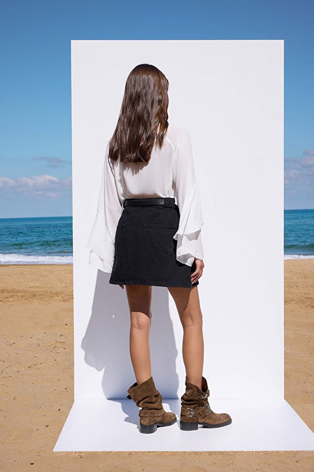 More Sustainable Siyah More Sustainable Kemer Detaylı Denim Etek TWOAW26ET00027 - 4