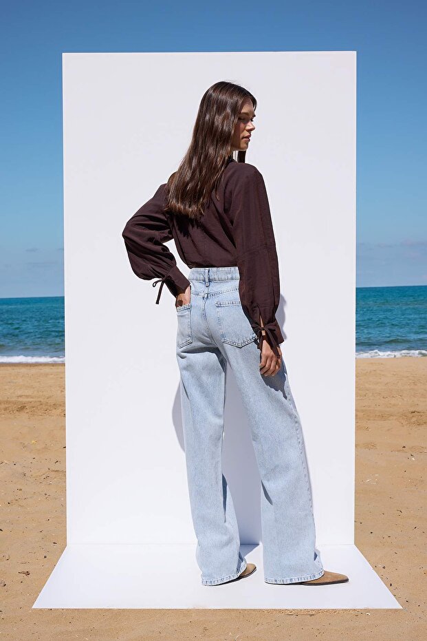 More Sustainable Mavi Rejeneratif Pamuk Normal Bel Ütü İzli Wide Leg Jeans TWOAW26JE00220 - 4