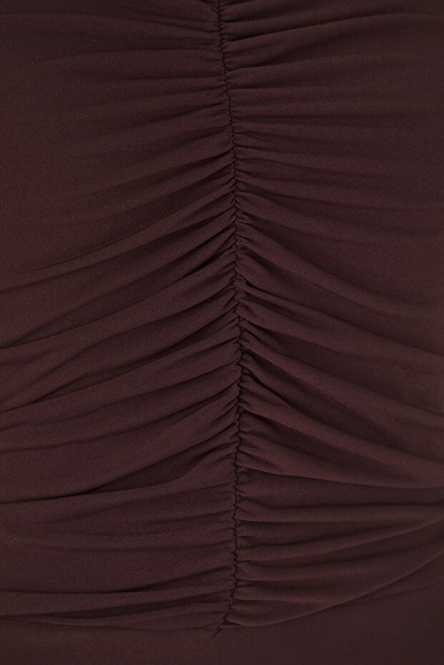 Kahverengi Alttan Çıtçıtlı Örme Büyük Beden Body TBBAW26CS00004 - 6