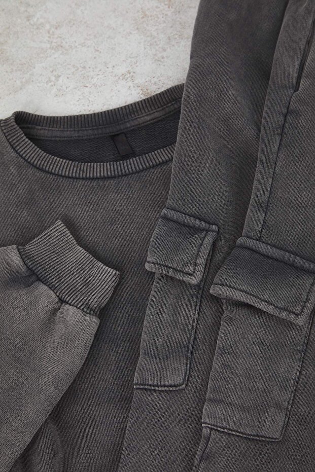 Antrasit Pamuklu Soluk Efektli Basic Oversize Örme Erkek Çocuk Alt - Üst Takım TKDAW26AU00060 - 4