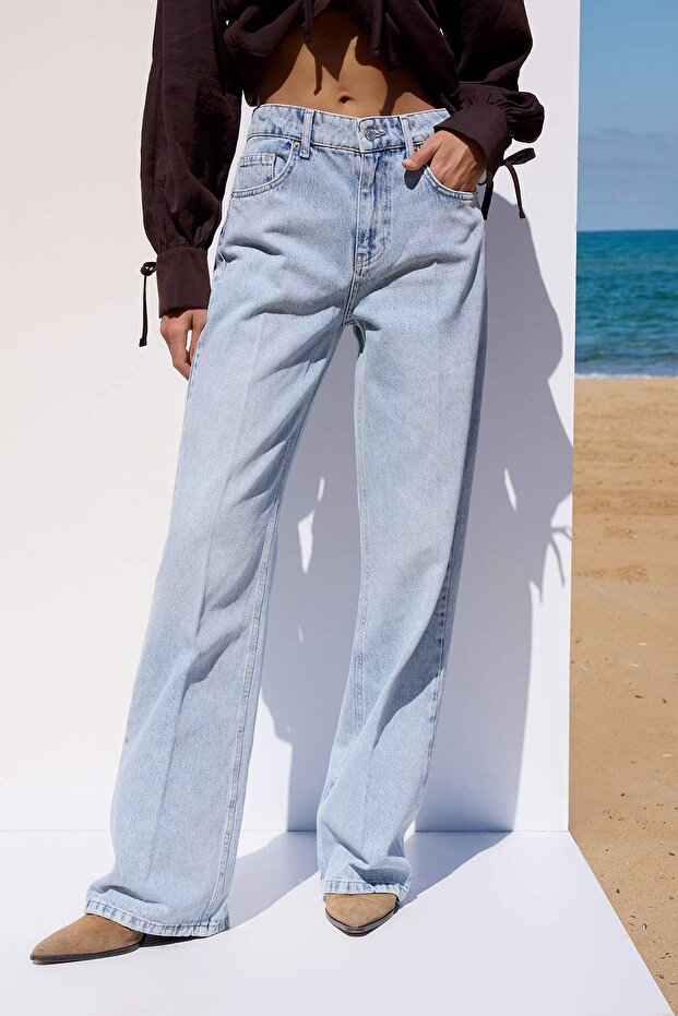 More Sustainable Mavi Rejeneratif Pamuk Normal Bel Ütü İzli Wide Leg Jeans TWOAW26JE00220 - 3