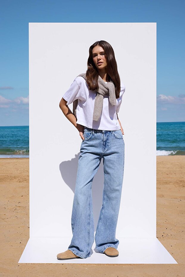 More Sustainable Mavi Rejeneratif Pamuk Normal Bel Wide Leg Palazzo Jeans TWOAW26JE00217 - 1