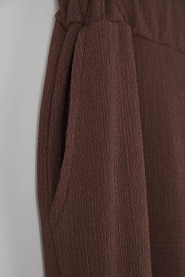 Kahverengi Havuç Fit Beli Lastikli Örme Büyük Beden Pantolon TBBSS23AR00002 - 6