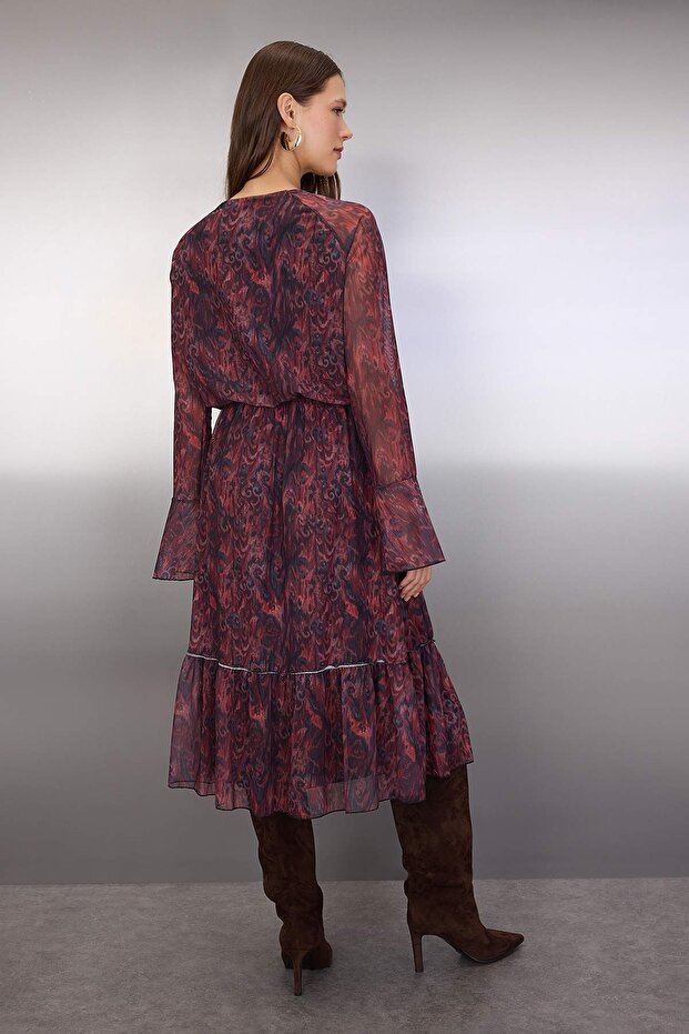 Bordo Soyut Bağlama Detaylı Midi Örme Elbise TWOAW26EL00164 - 3