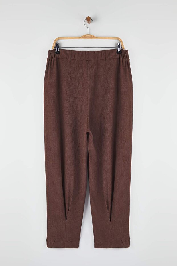 Kahverengi Havuç Fit Beli Lastikli Örme Büyük Beden Pantolon TBBSS23AR00002 - 7