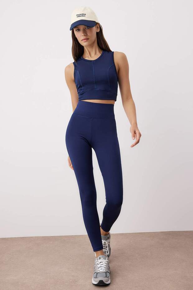 Lacivert Push-Up Özellikli Tam Boy Örme Spor Tayt TWOAW21TA0030 - 1