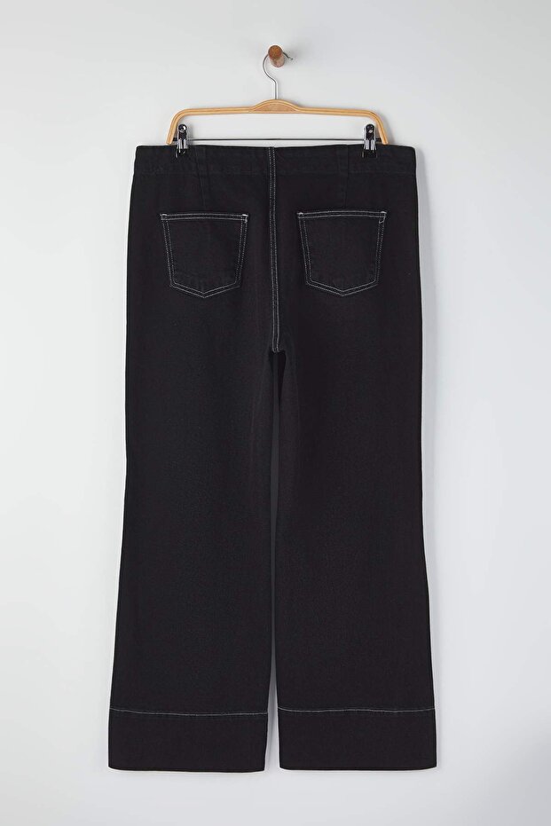 Antrasit Yüksek Bel Dikiş Detaylı Geniş Paça Büyük Beden Wide Leg Jeans TBBAW26CJ00017 - 6