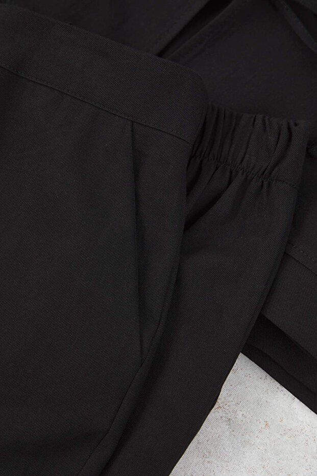Siyah %100 Pamuklu Gabardin Bağcıklı Dokuma Büyük Beden Alt - Üst Takım TBBAW26CP00013 - 8