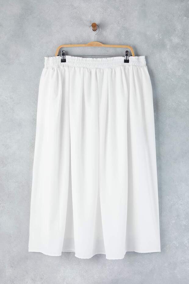 Beyaz Maxi Beli Lastkli Dokuma Büyük Beden Etek TBBSS25AZ00031 - 8
