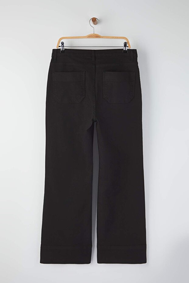 Siyah Yüksek Bel İspanyol Paça Büyük Beden Flare Fit Jeans TBBAW26CJ00032 - 7