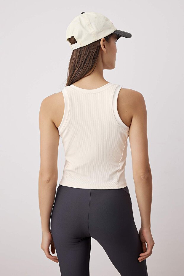 Ekru Fitilli Scuba Kumaş 2 Katlı Destekli/Şekillendirici Örme Spor Sütyeni THMAW26SS00011 - 6