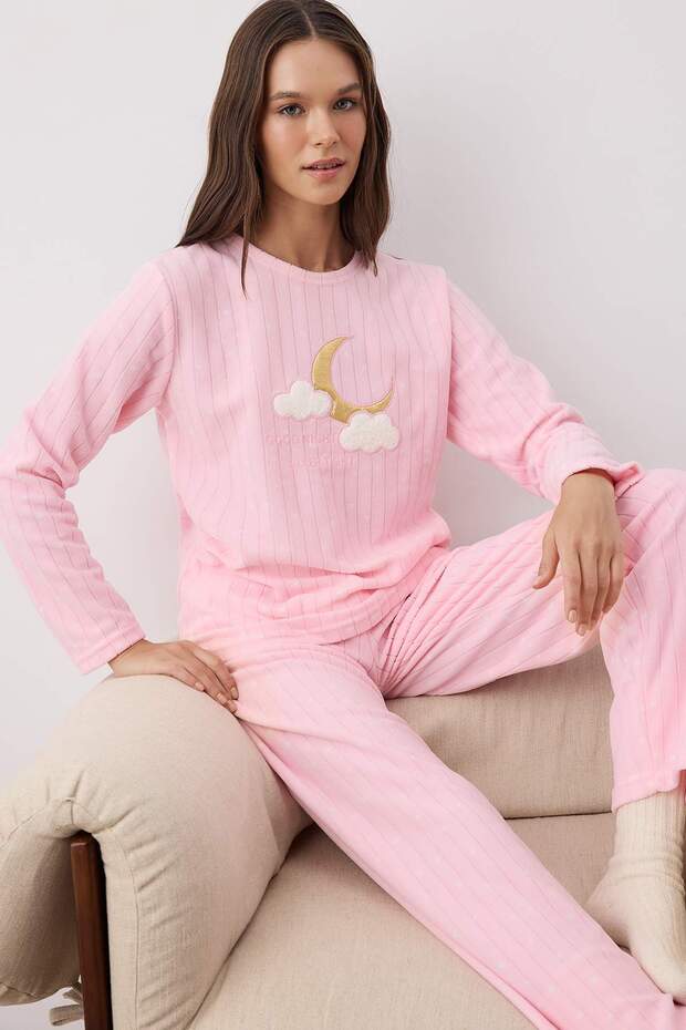 Pembe Galaksi Patchli Polar Örme Pijama Takımı THMAW26PT00193 - 2