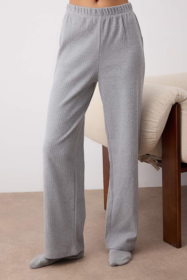 Gri Melanj Hırka Fittili Örme Pijama Takımı THMAW26PT00080 - 2