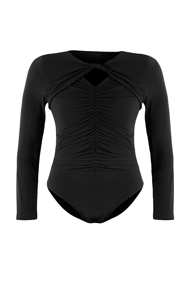 Siyah Alttan Çıtçıtlı Örme Büyük Beden Body TBBAW26CS00004 - 5